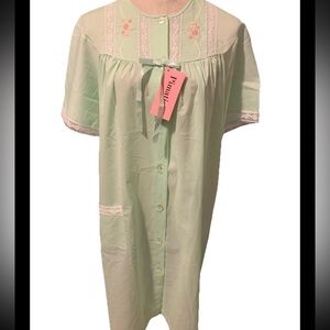 Shadowline Pimatiste NOS w Tag Mint Green Robe Large Lace Trim Vintage 70s